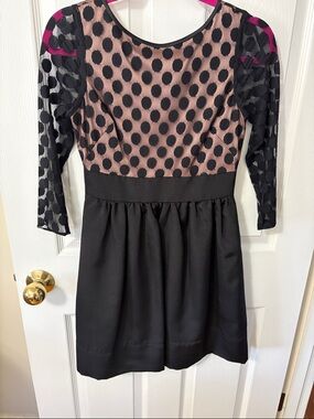 Eliza J Black and Blush Polka Dot Fit-and-Flare Dress